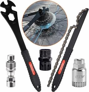 3 in 1 Bike Removal Tool with Chain Whip and Multifunction Wrench, Compatible Freewheel & Cassette Removal, Bottom Bracket Removal, Crank Puller Removal, Bicycle Pedal Removal, Must-Have for Cyclist