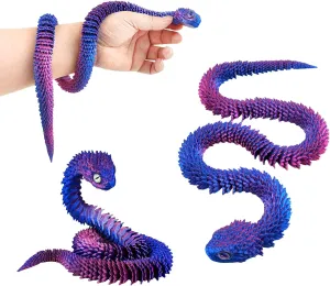 3D Printed Animals Snake, 24 Inch Surprise Mystery Fidget Anaconda Toy, Fake Python Statue with Realistic Eyes，3-D Print Articulated Viper Collectible for Home Office Executive Desk Decoration