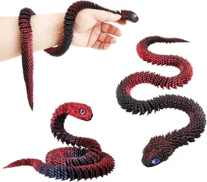 3D Printed Animals Snake, 24 Inch Surprise Mystery Fidget Anaconda Toy, Fake Python Statue with Realistic Eyes，3-D Print Articulated Viper Collectible for Home Office Executive Desk Decoration