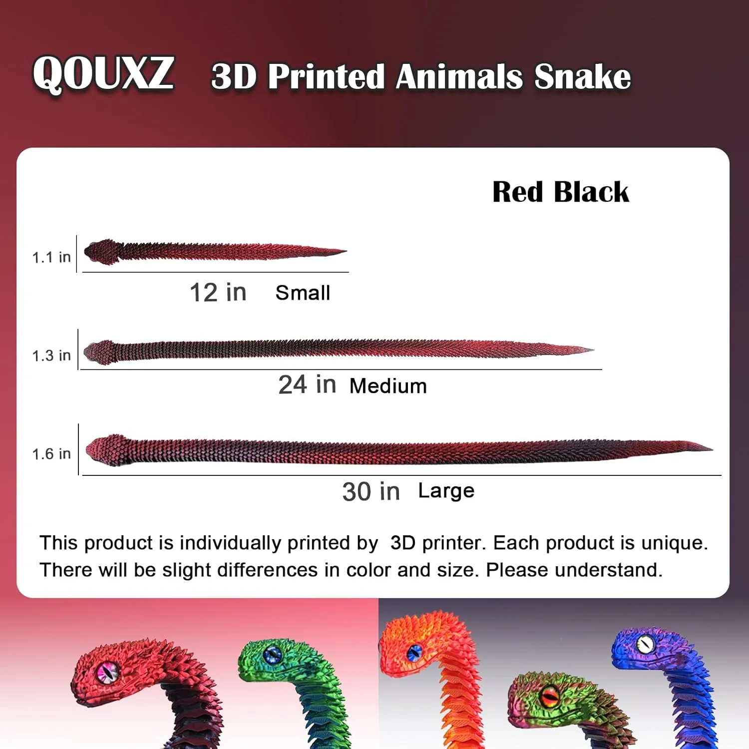 3D Printed Animals Snake, 24 Inch Surprise Mystery Fidget Anaconda Toy, Fake Python Statue with Realistic Eyes，3-D Print Articulated Viper Collectible for Home Office Executive Desk Decoration
