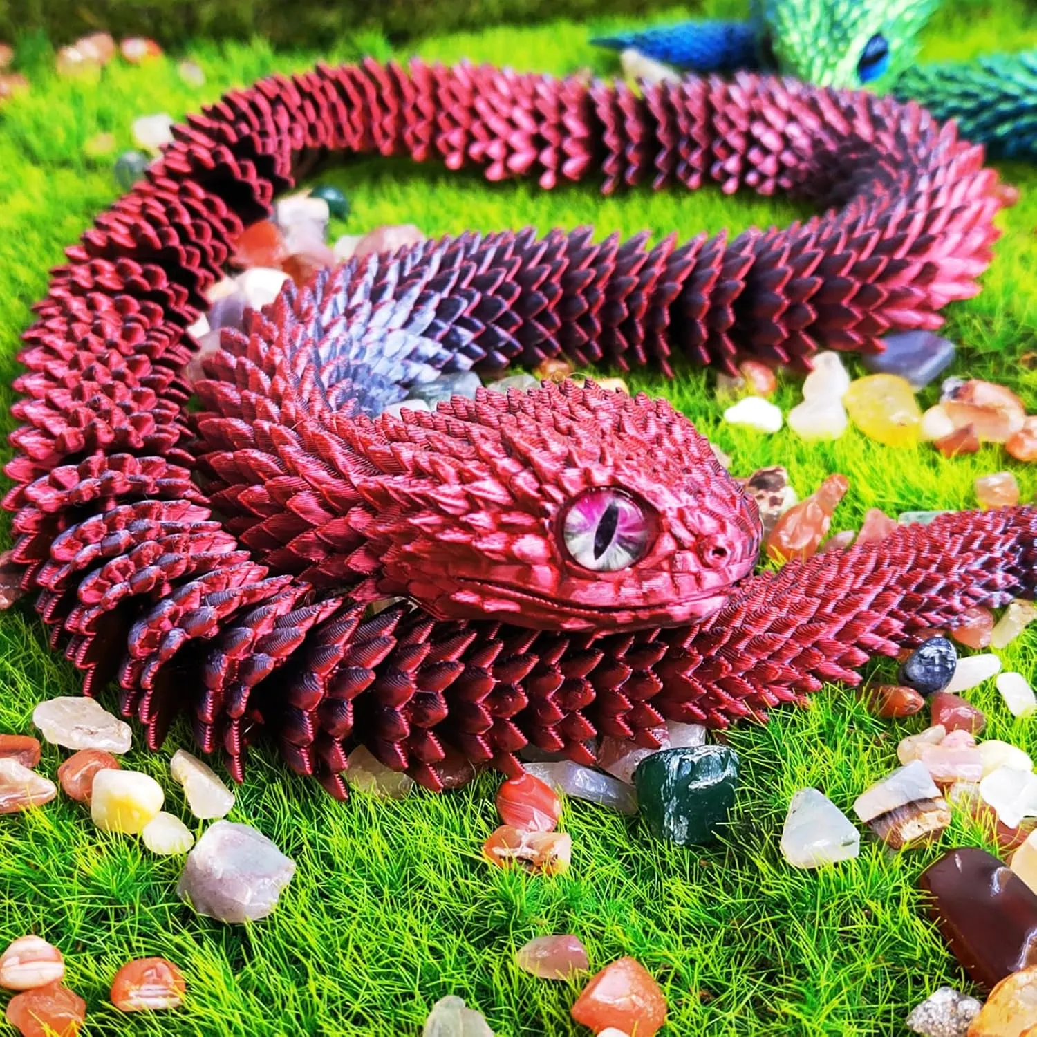 3D Printed Animals Snake, 24 Inch Surprise Mystery Fidget Anaconda Toy, Fake Python Statue with Realistic Eyes，3-D Print Articulated Viper Collectible for Home Office Executive Desk Decoration