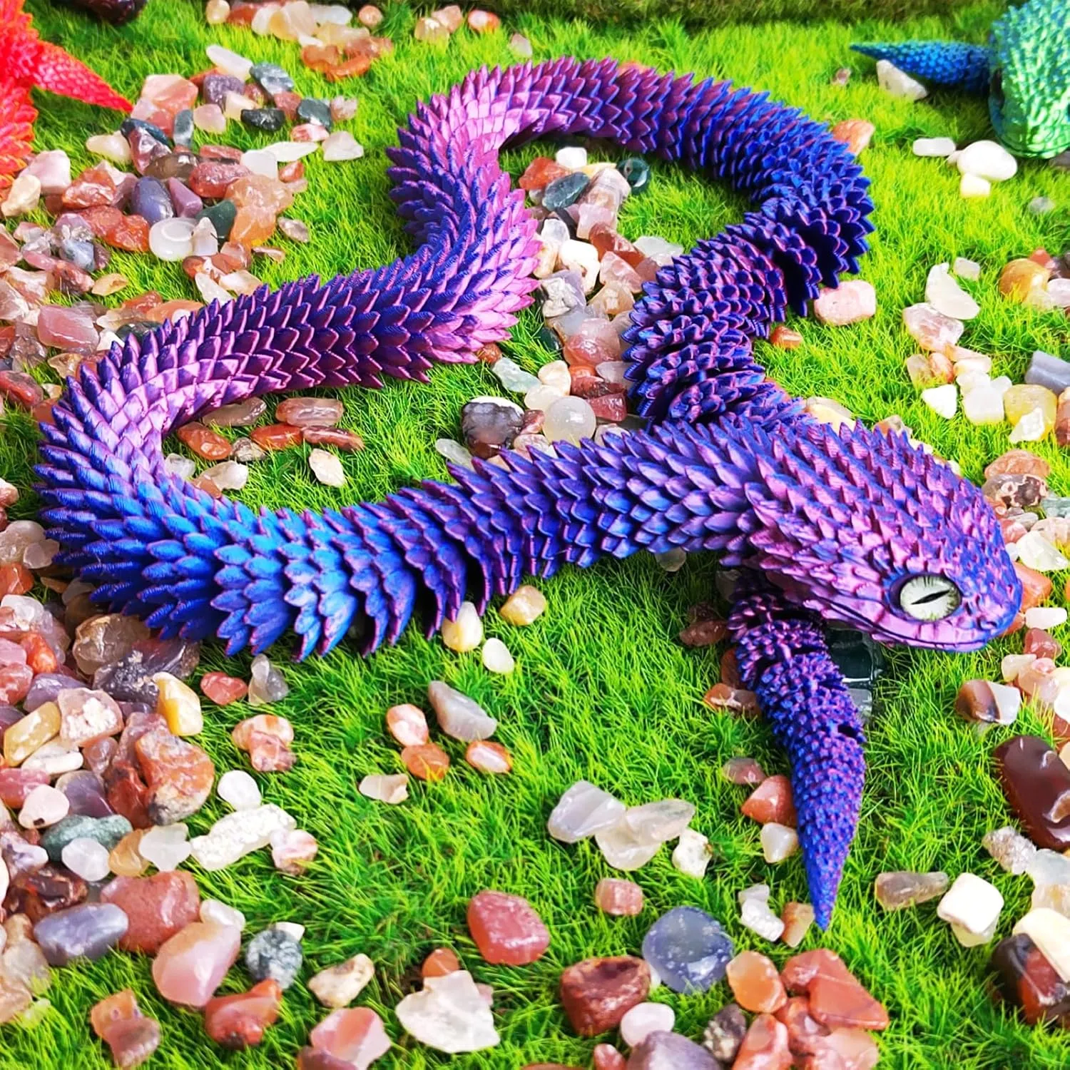 3D Printed Animals Snake, 24 Inch Surprise Mystery Fidget Anaconda Toy, Fake Python Statue with Realistic Eyes，3-D Print Articulated Viper Collectible for Home Office Executive Desk Decoration