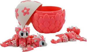 3D Printed Articulated Dragon Egg - Poseable Fantasy Creature Toy, Unique Puzzle Dragon with Floral Details, Collectible Gift & Desk Decor (Pink) (an Egg and Three Dragons)