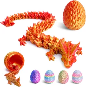 3D Printed Dragon Egg - 12 inch Dragon in Gemstone Egg, Easter Basket Stuffers, Flexible Fidget Toy, Executive Desk Pet, Figure Decor, Easter Egg(Red Mix Gold)