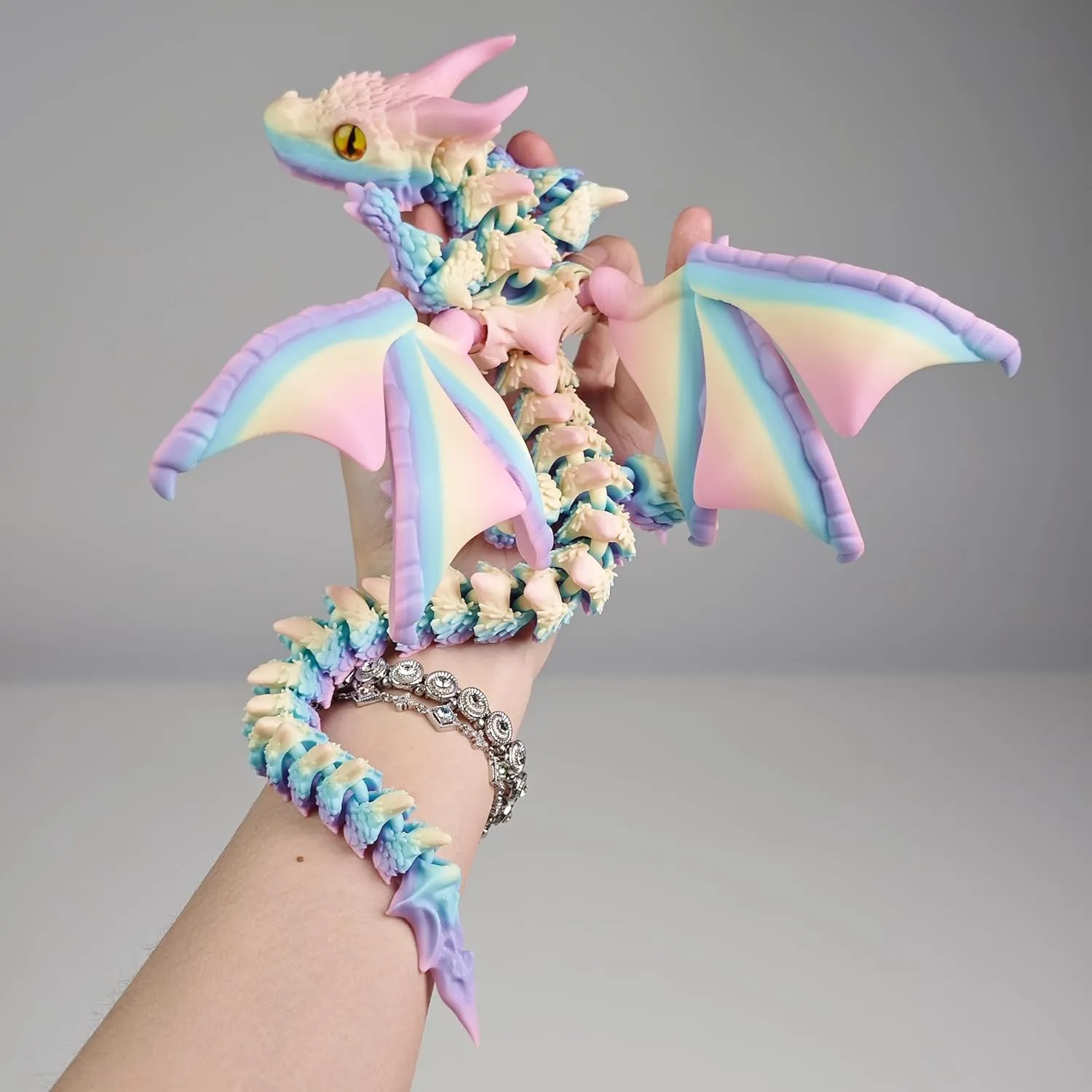 3D Printed Dragon with Wings,3D Printed Animals Toys, Fidget Dragon Toys, Flexible Articulated Winged Crystal Dragon Model,Desktop Pet Deco (Matte-Rainbow)