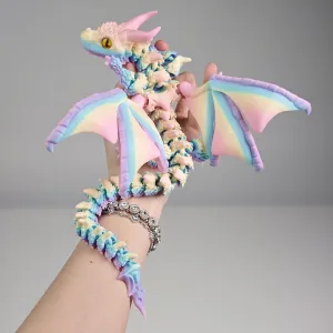 3D Printed Dragon with Wings,3D Printed Animals Toys, Fidget Dragon Toys, Flexible Articulated Winged Crystal Dragon Model,Desktop Pet Deco (Matte-Rainbow)
