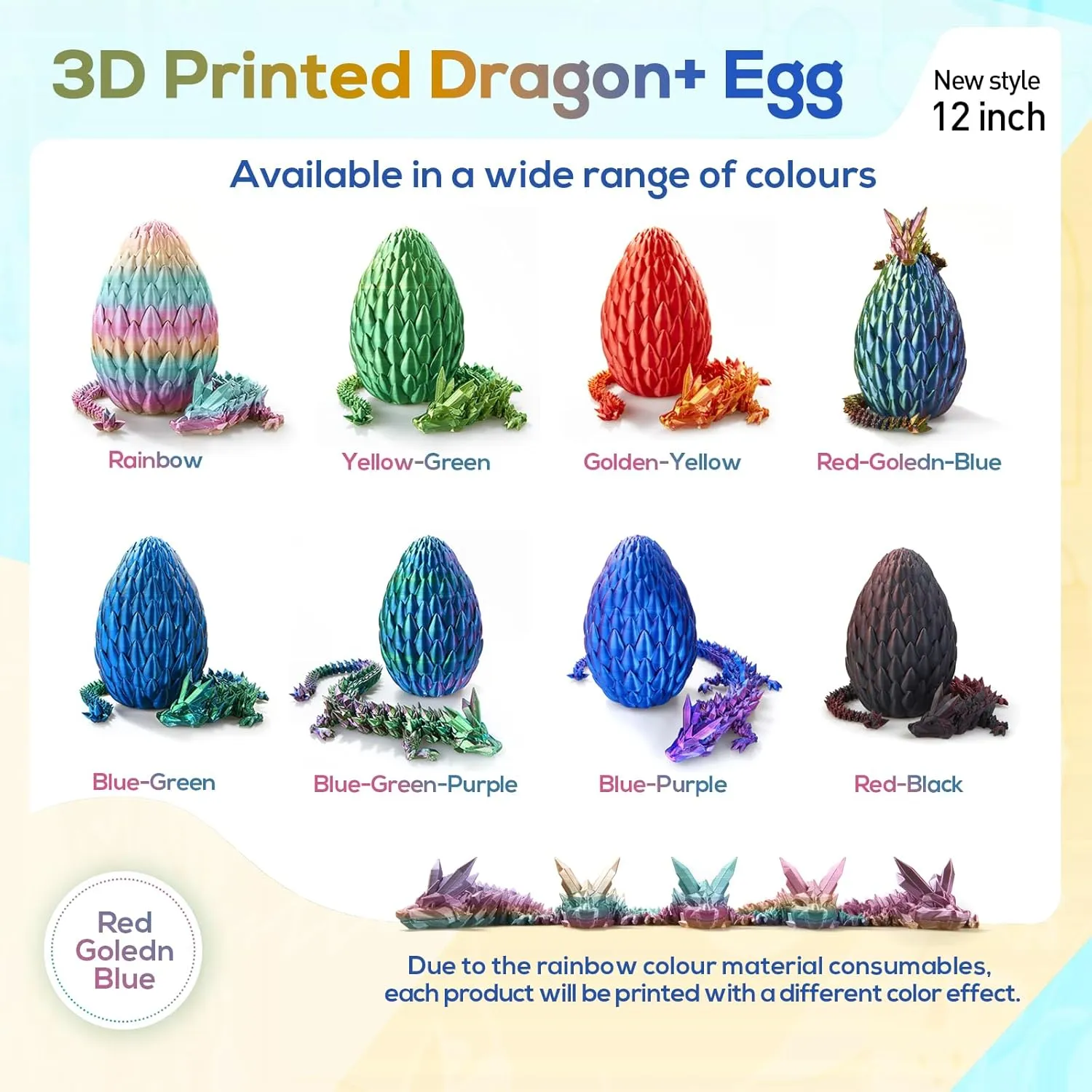 3D Printed Dragon,Dragon Eggs with Dragon Inside,Surprise Dragon Egg Toy,12'' Full Articulated Crystal 3D Dragon