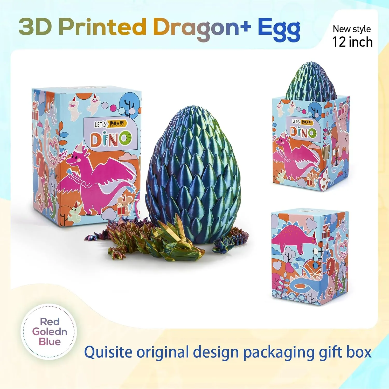3D Printed Dragon,Dragon Eggs with Dragon Inside,Surprise Dragon Egg Toy,12'' Full Articulated Crystal 3D Dragon