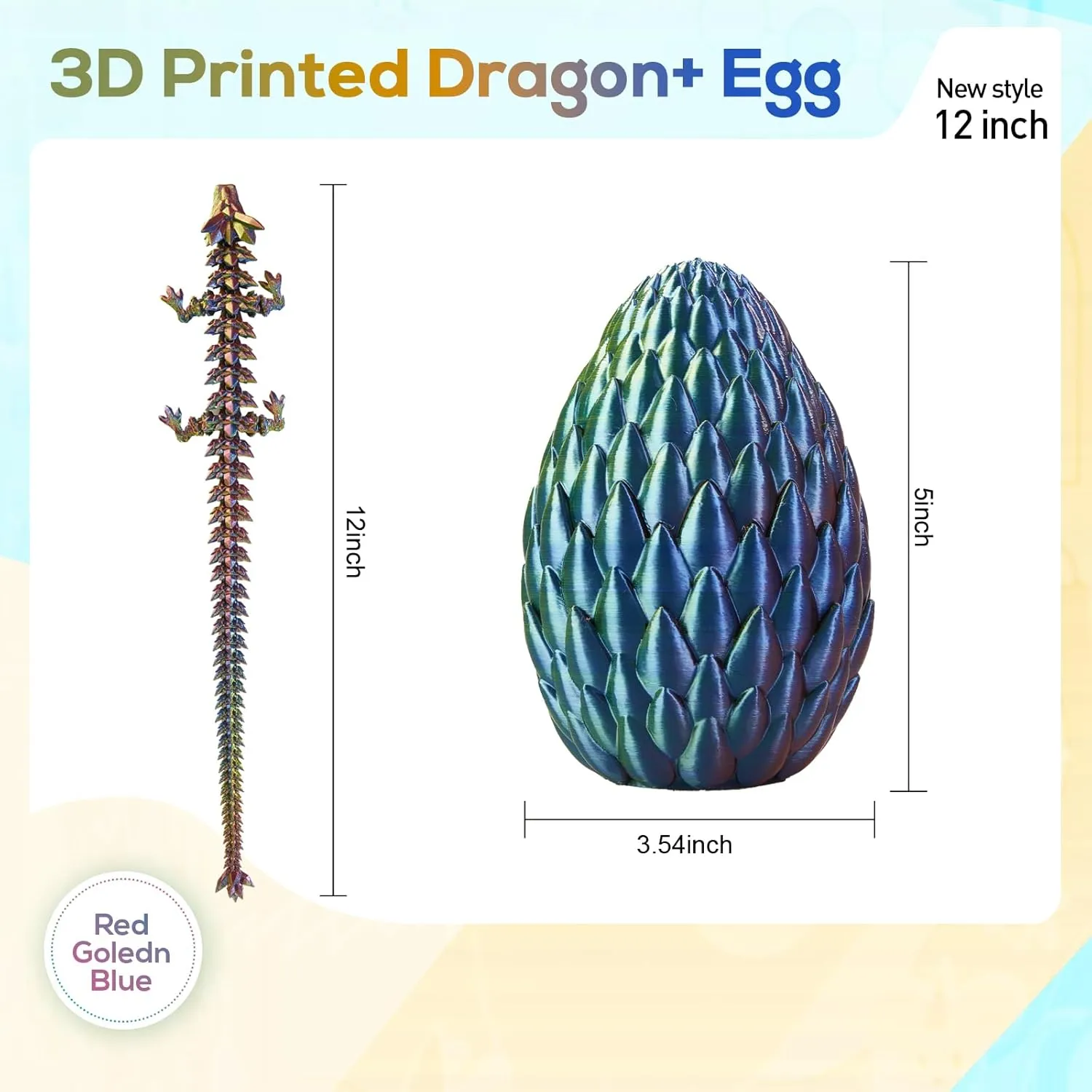 3D Printed Dragon,Dragon Eggs with Dragon Inside,Surprise Dragon Egg Toy,12'' Full Articulated Crystal 3D Dragon