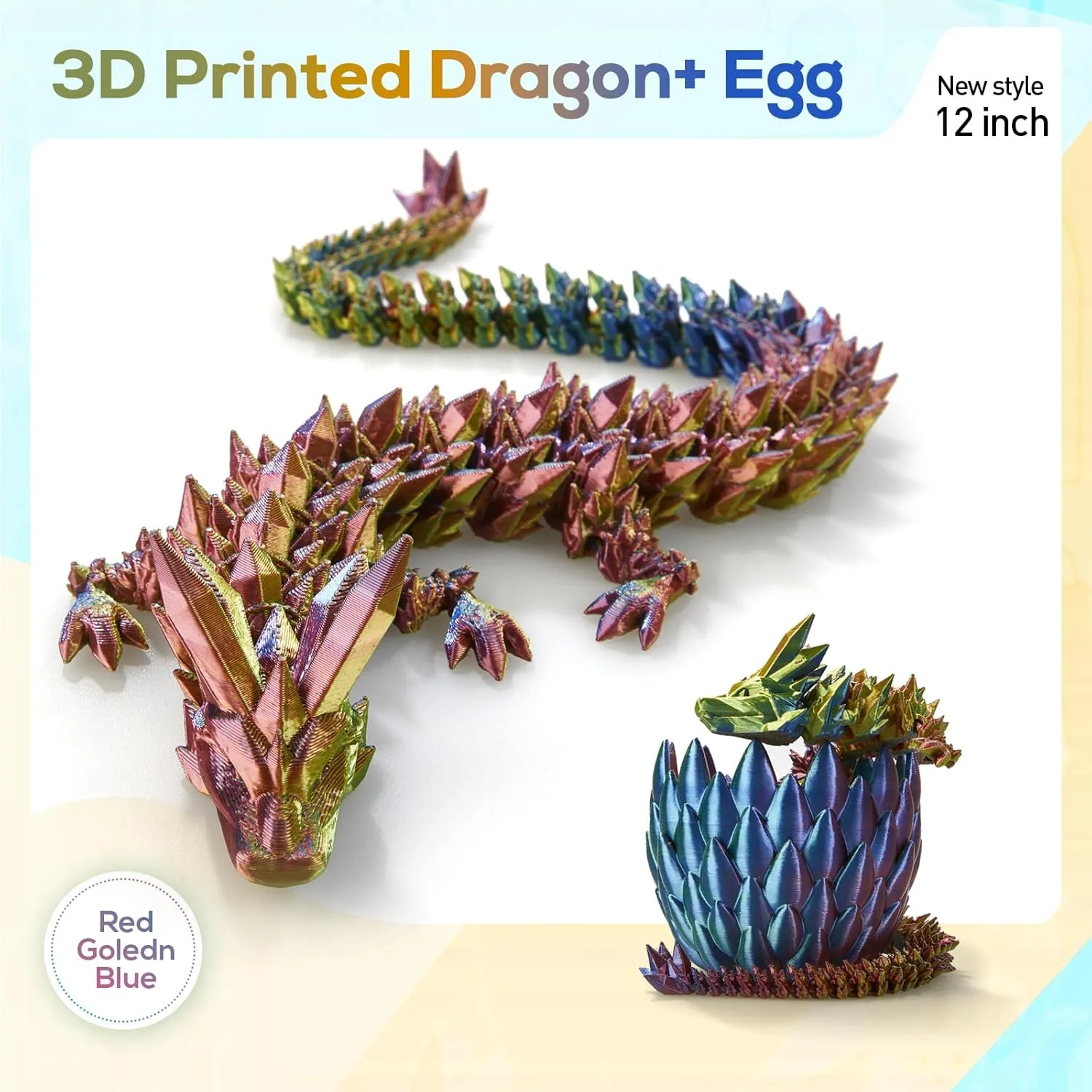 3D Printed Dragon,Dragon Eggs with Dragon Inside,Surprise Dragon Egg Toy,12'' Full Articulated Crystal 3D Dragon