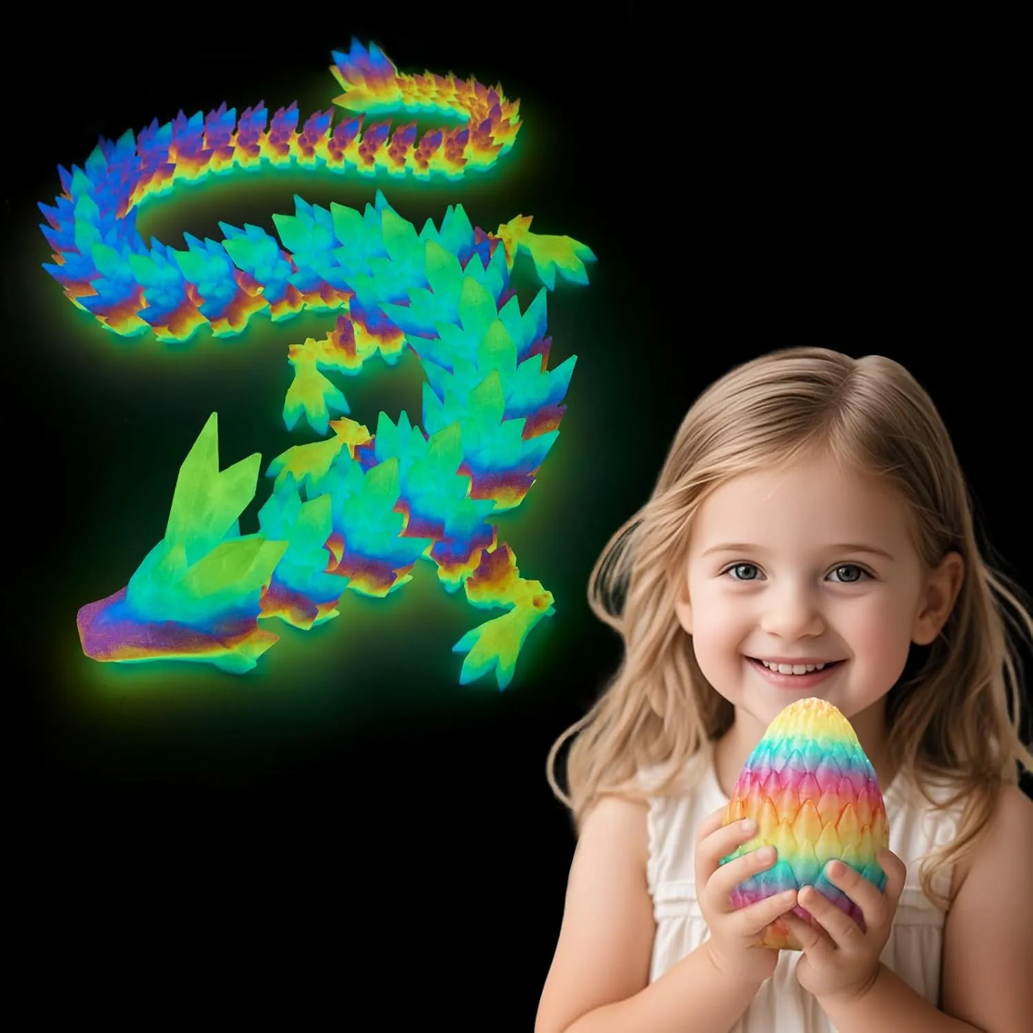 3D Printed Dragon,Dragon Eggs with Dragon Inside,Surprise Dragon Egg Toy,12'' Full Articulated Crystal 3D Dragonls