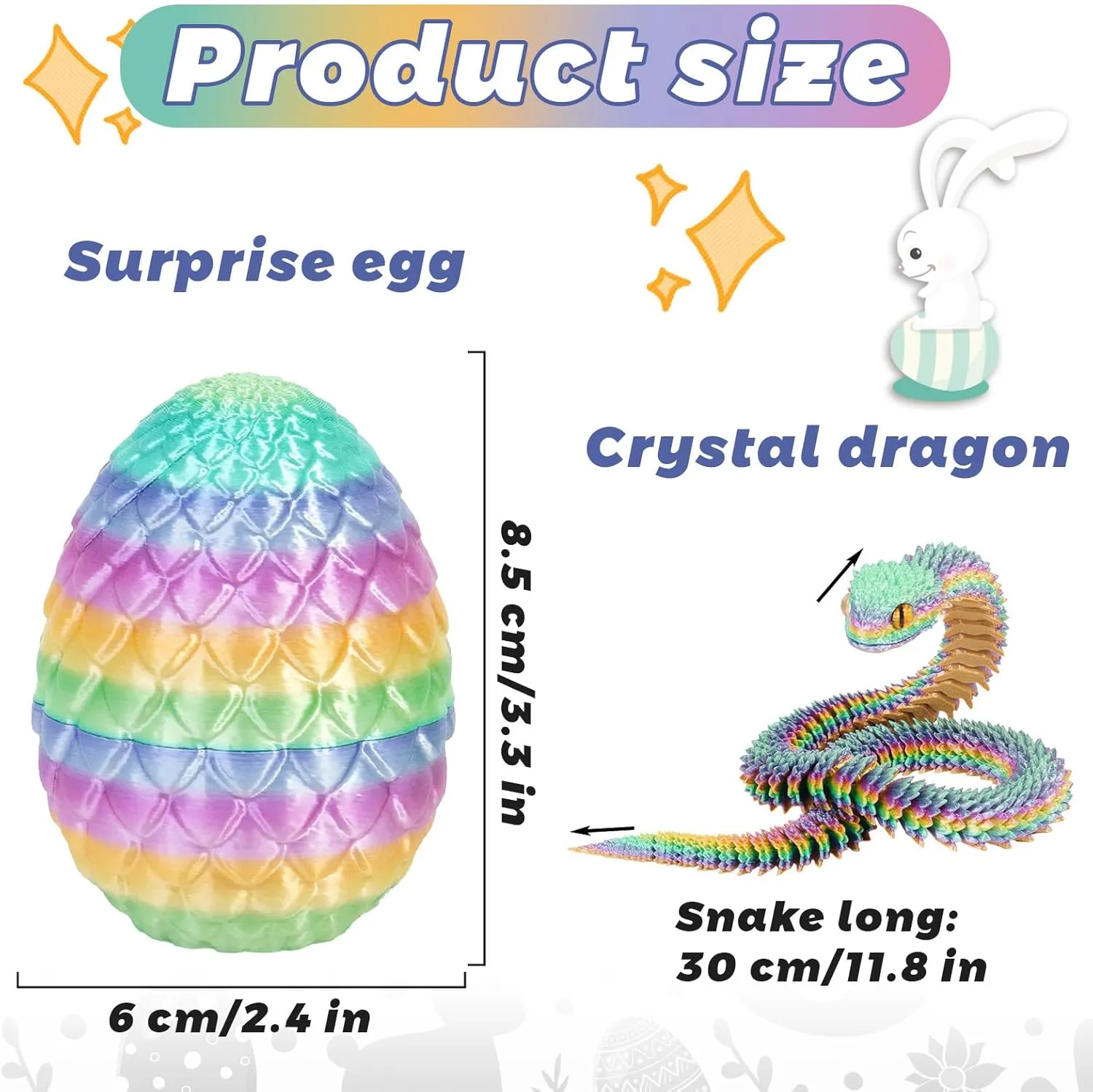 3D Printed Snake Dragon Egg Flexible 3D Printed Animals Fidget Snake Toys Easter Basket Stuffers Home Office Decor (2pcs.B)
