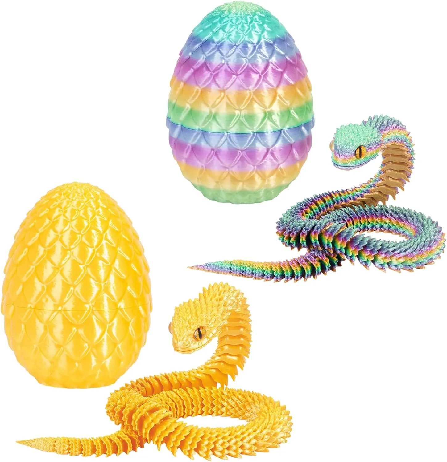 3D Printed Snake Dragon Egg Flexible 3D Printed Animals Fidget Snake Toys Easter Basket Stuffers Home Office Decor (2pcs.B)