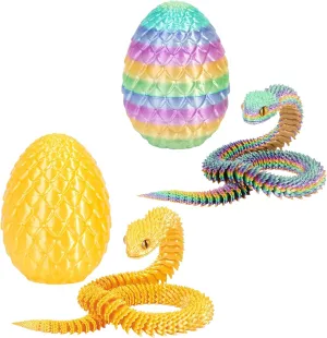3D Printed Snake Dragon Egg Flexible 3D Printed Animals Fidget Snake Toys Easter Basket Stuffers Home Office Decor (2pcs.B)