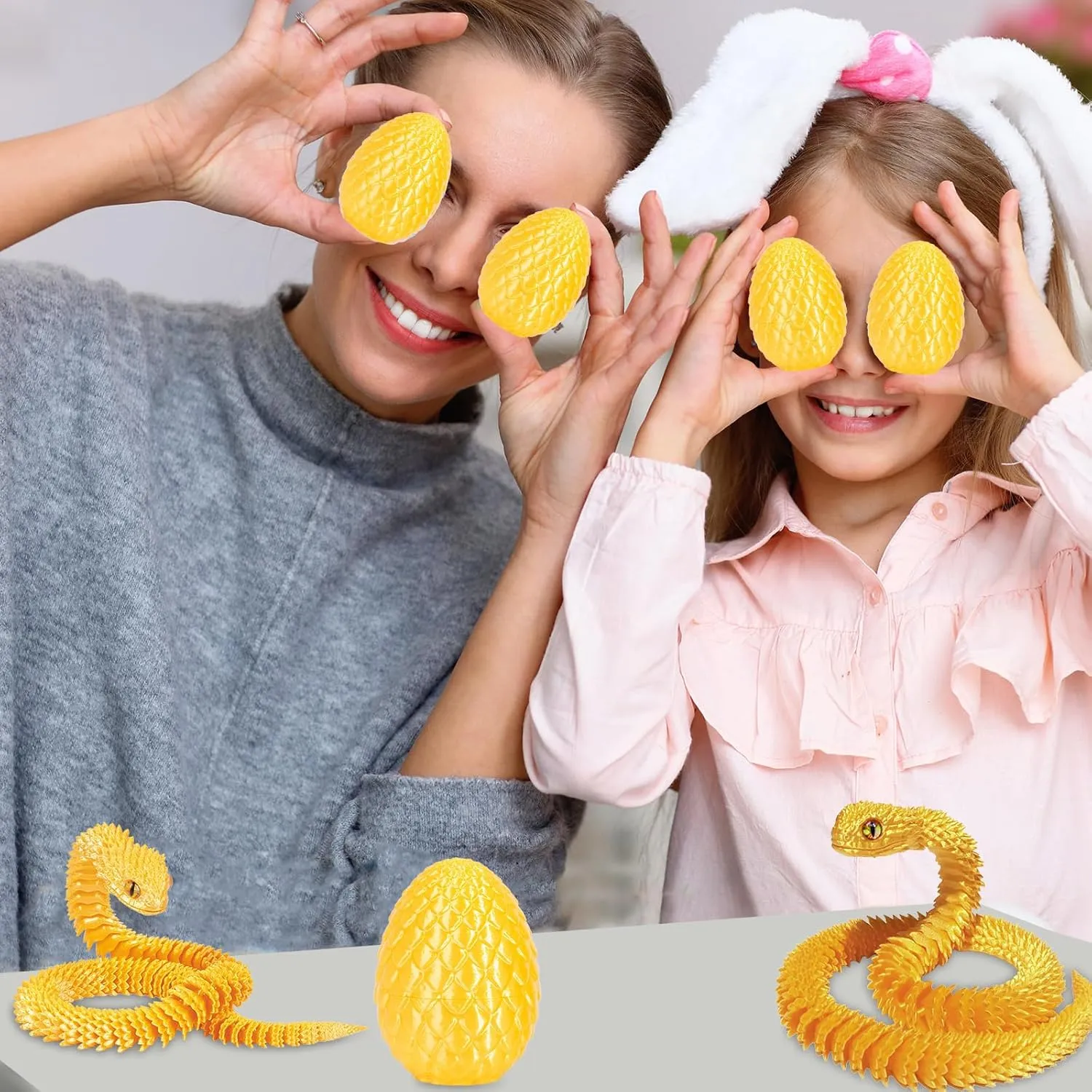 3D Printed Snake Dragon Egg Flexible 3D Printed Animals Fidget Snake Toys Easter Basket Stuffers Home Office Decor (2pcs.B)