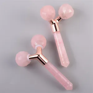 3D Rose Quartz Face Roller Natural Jade Stone Beauty Massage Tool Face Thin Lift Remove Wrinkles Spa Relax Face Massager 1Pcs