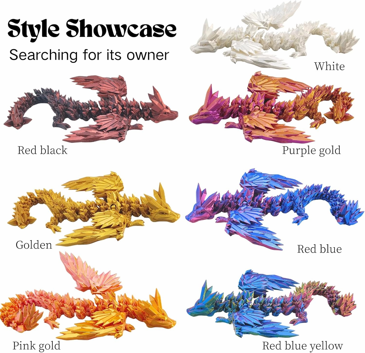 3D Printed Dragon - 18 inch Flying Flexible Dragon with Wings, Home Decor, Birthday Gift, Desk Pet (Golden)