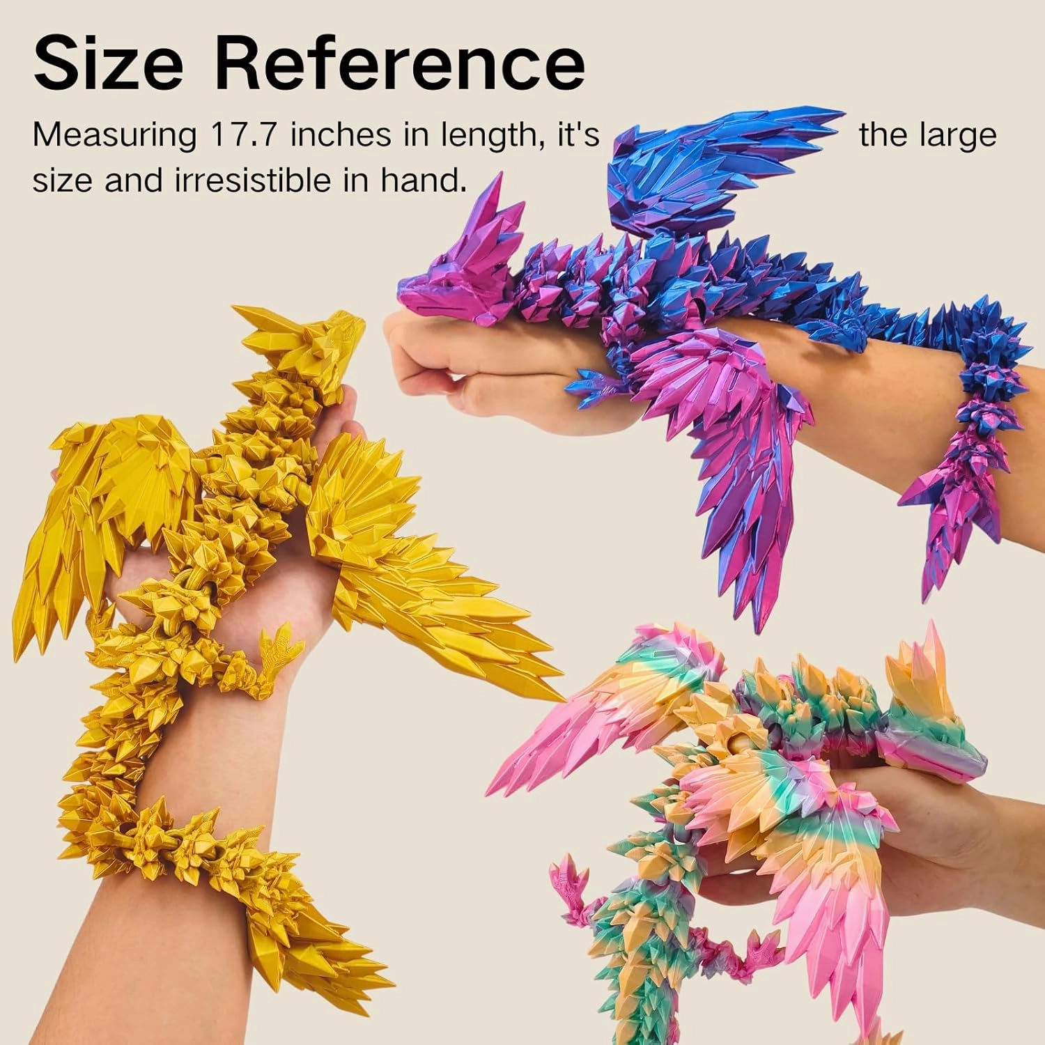 3D Printed Dragon - 18 inch Flying Flexible Dragon with Wings, Home Decor, Birthday Gift, Desk Pet (Golden)