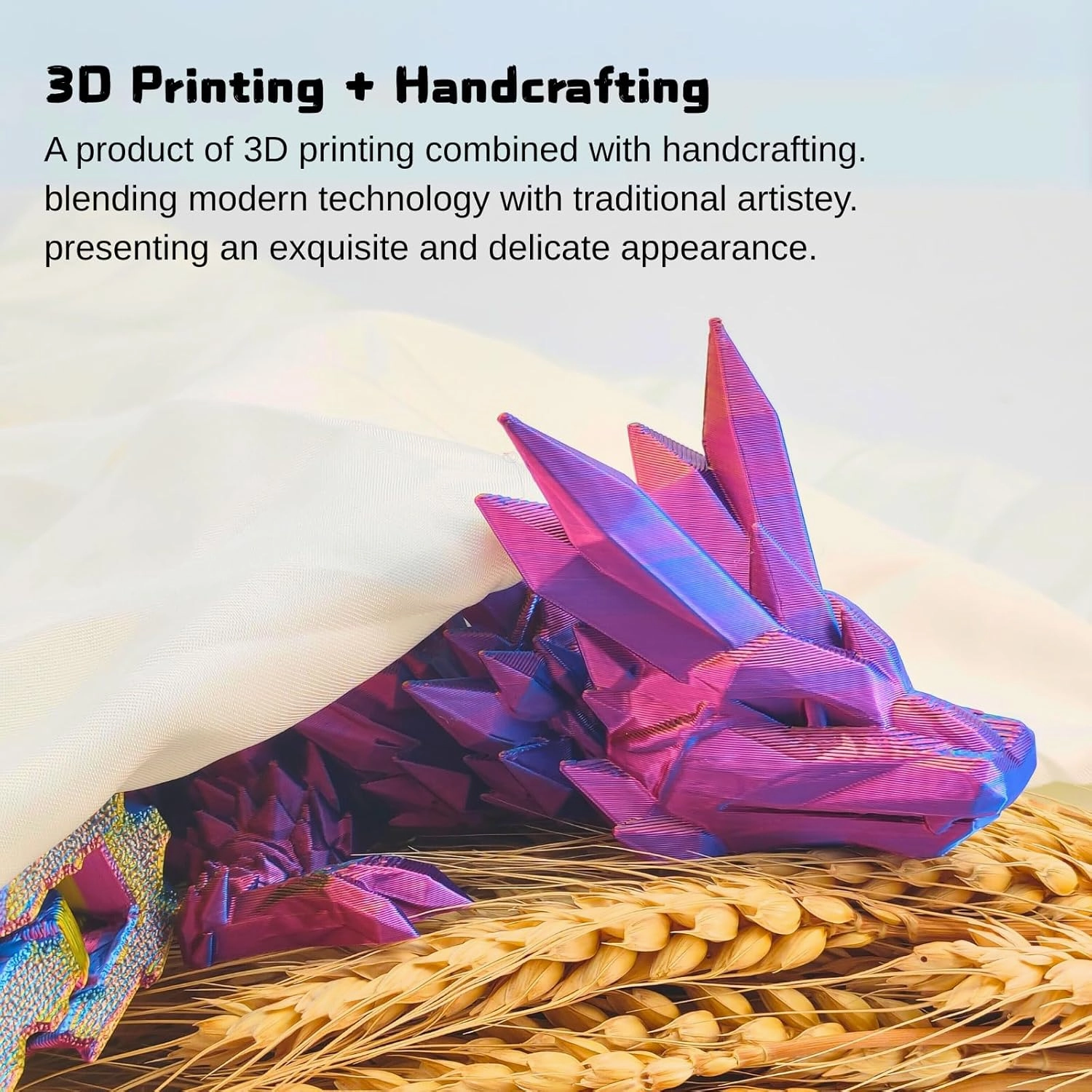 3D Printed Dragon - 18 inch Flying Flexible Dragon with Wings, Home Decor, Birthday Gift, Desk Pet (Golden)
