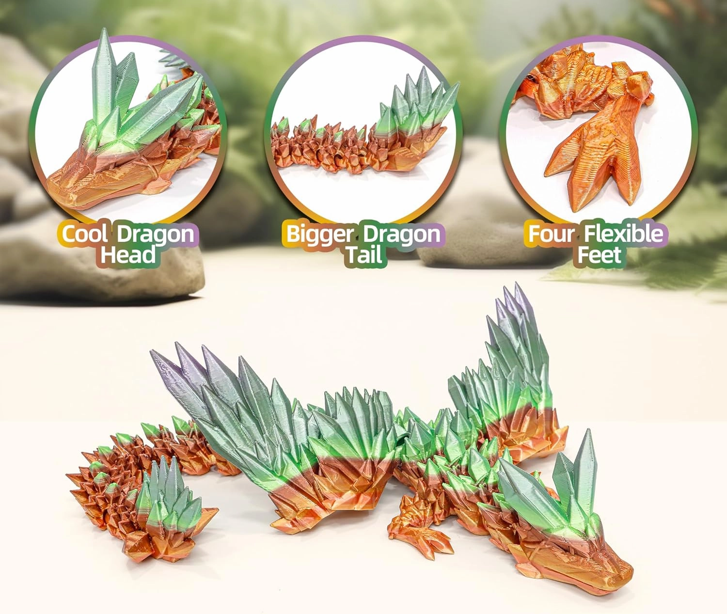 3D Printed Dragon - Extra Large 18 inch Flying Dragon with Wings, XL Articulated Winged Crystal Fidget Toy, Home Decor, Birthday Gift, Desk Pet - Magic Rainbow