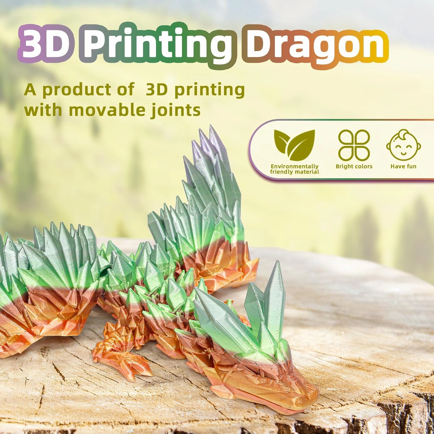 3D Printed Dragon - Extra Large 18 inch Flying Dragon with Wings, XL Articulated Winged Crystal Fidget Toy, Home Decor, Birthday Gift, Desk Pet - Magic Rainbow