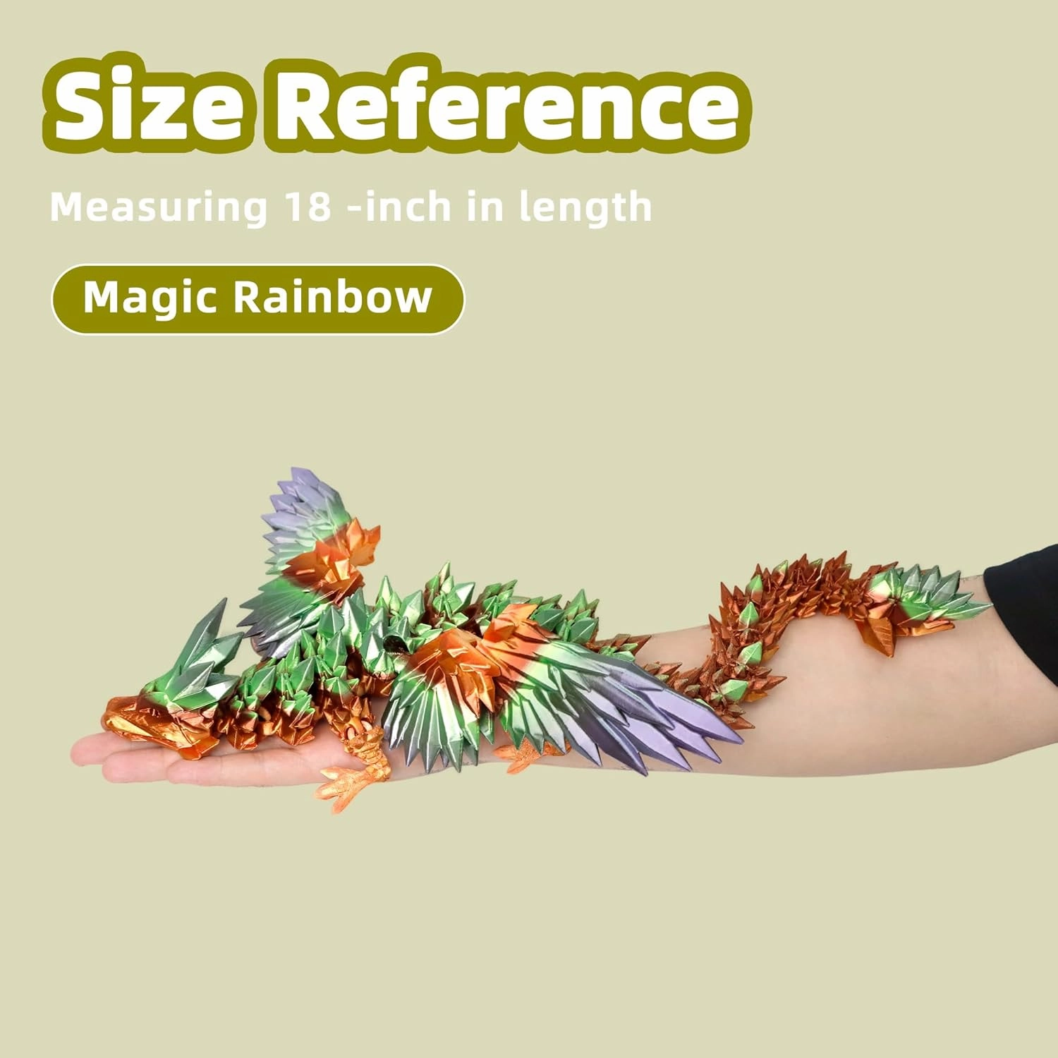 3D Printed Dragon - Extra Large 18 inch Flying Dragon with Wings, XL Articulated Winged Crystal Fidget Toy, Home Decor, Birthday Gift, Desk Pet - Magic Rainbow