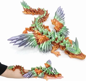 3D Printed Dragon - Extra Large 18 inch Flying Dragon with Wings, XL Articulated Winged Crystal Fidget Toy, Home Decor, Birthday Gift, Desk Pet - Magic Rainbow