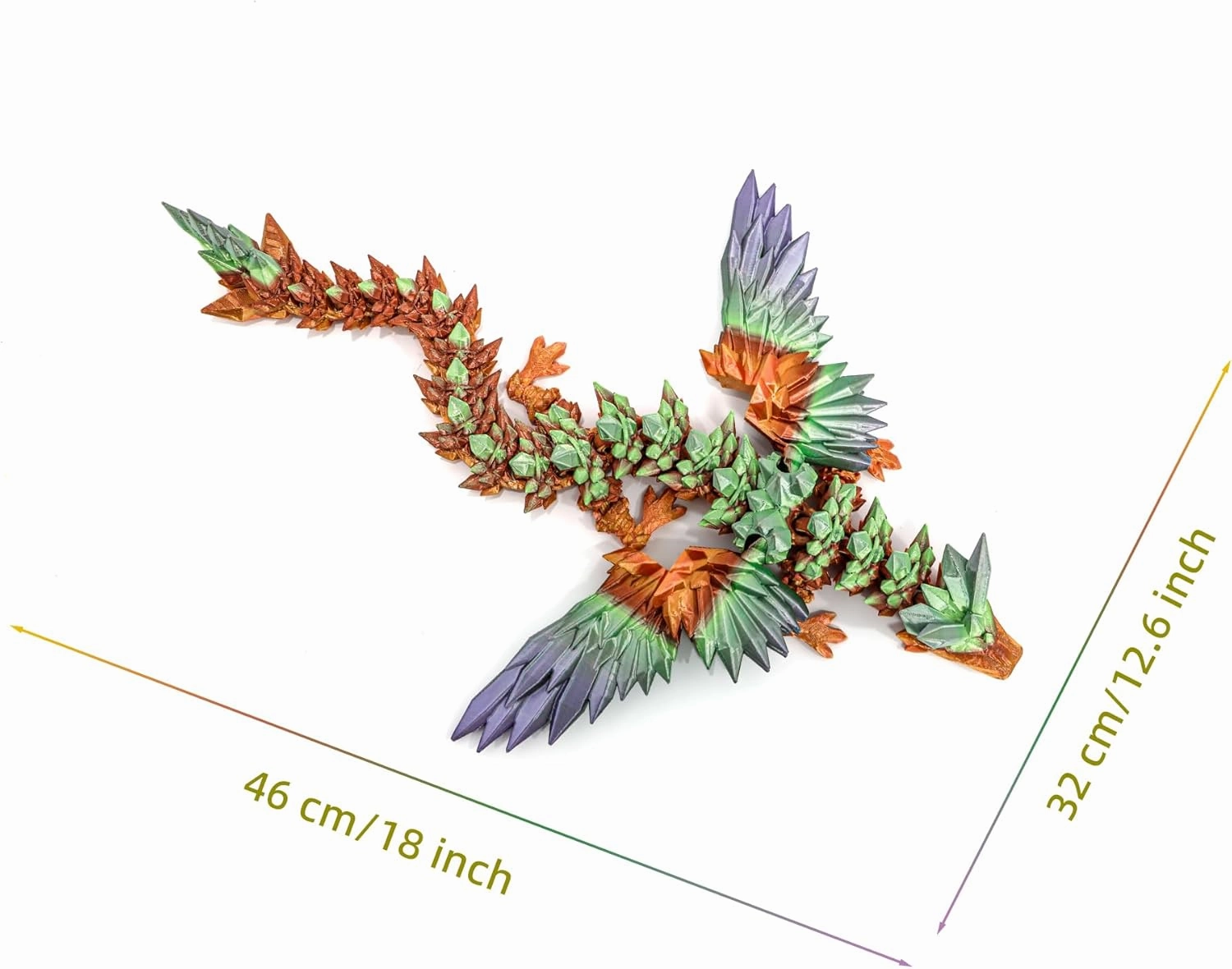 3D Printed Dragon - Extra Large 18 inch Flying Dragon with Wings, XL Articulated Winged Crystal Fidget Toy, Home Decor, Birthday Gift, Desk Pet - Magic Rainbow
