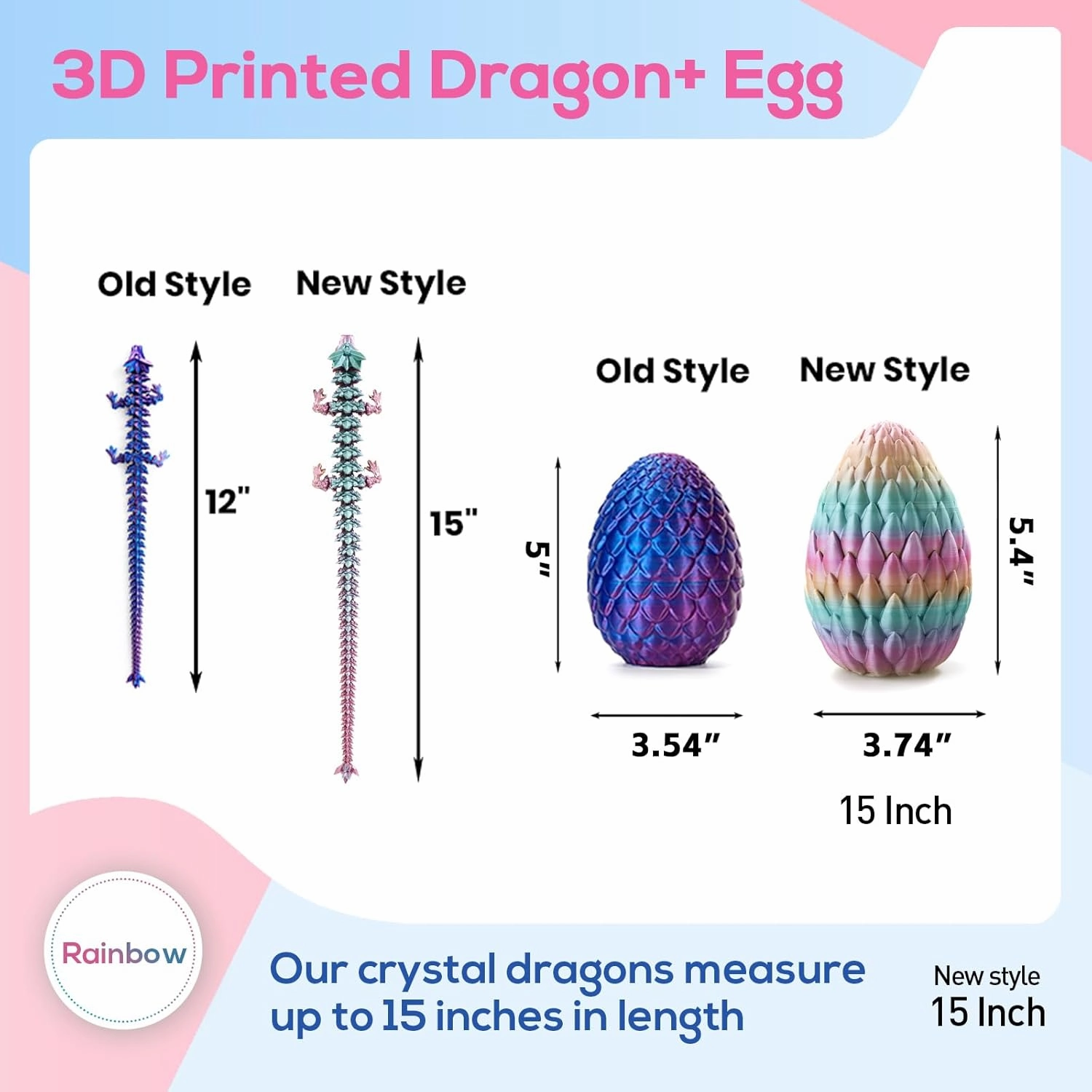 3D Printed Dragon,Dragon Eggs with Dragon Inside,Surprise Dragon Egg Toy,15'' Full Articulated Crystal 3D Dragon