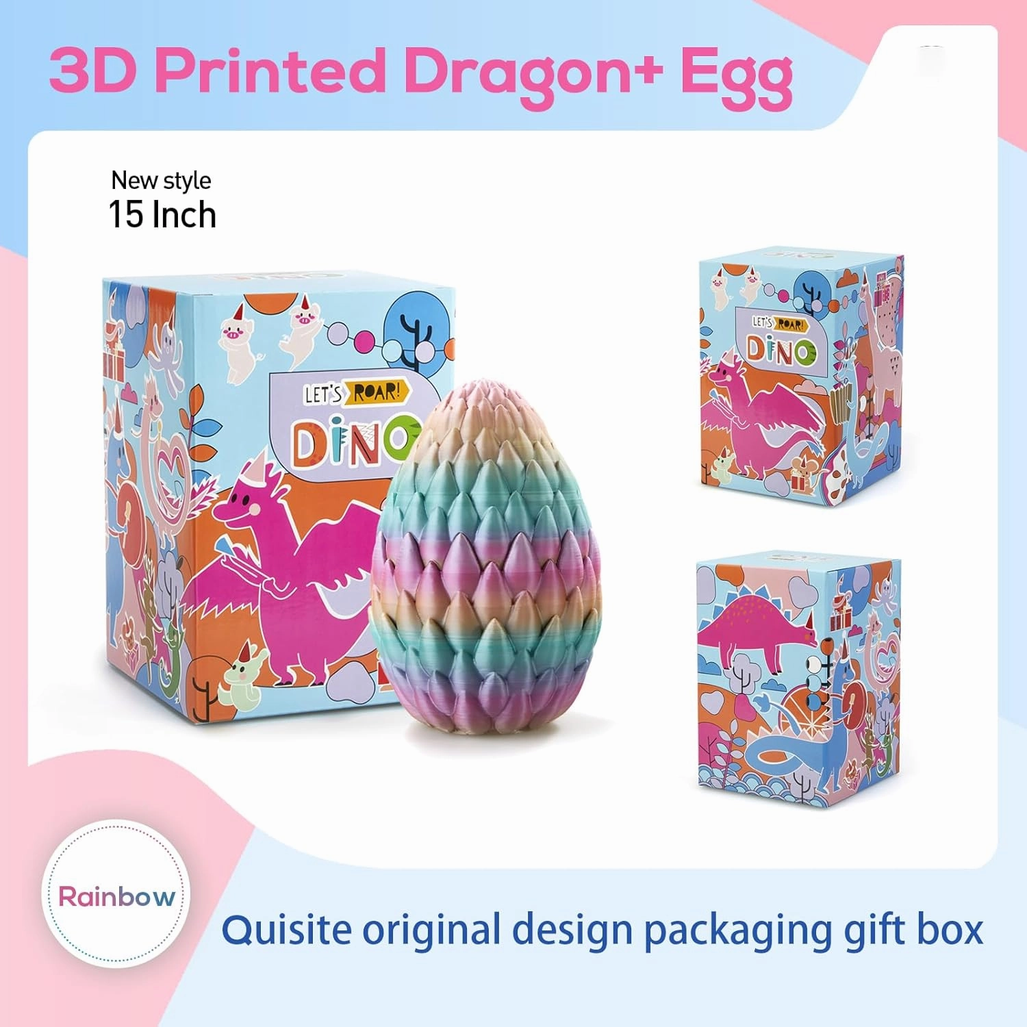 3D Printed Dragon,Dragon Eggs with Dragon Inside,Surprise Dragon Egg Toy,15'' Full Articulated Crystal 3D Dragon