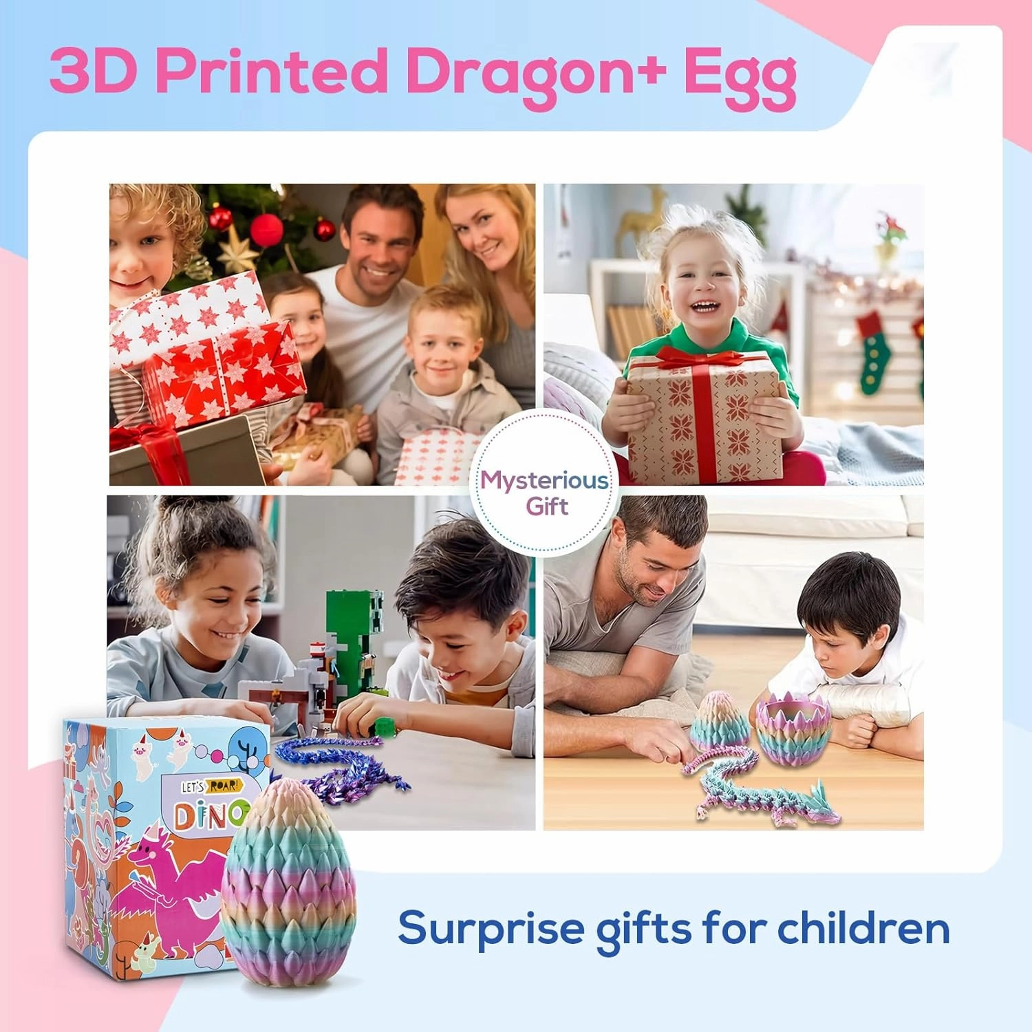 3D Printed Dragon,Dragon Eggs with Dragon Inside,Surprise Dragon Egg Toy,15'' Full Articulated Crystal 3D Dragon