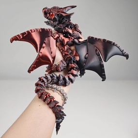 3D Printed Dragon with Wings,3D Printed Animals Toys, Fidget Dragon Toys, Flexible Articulated Winged Crystal Dragon Model,Desktop Pet Deco (Black-Red)
