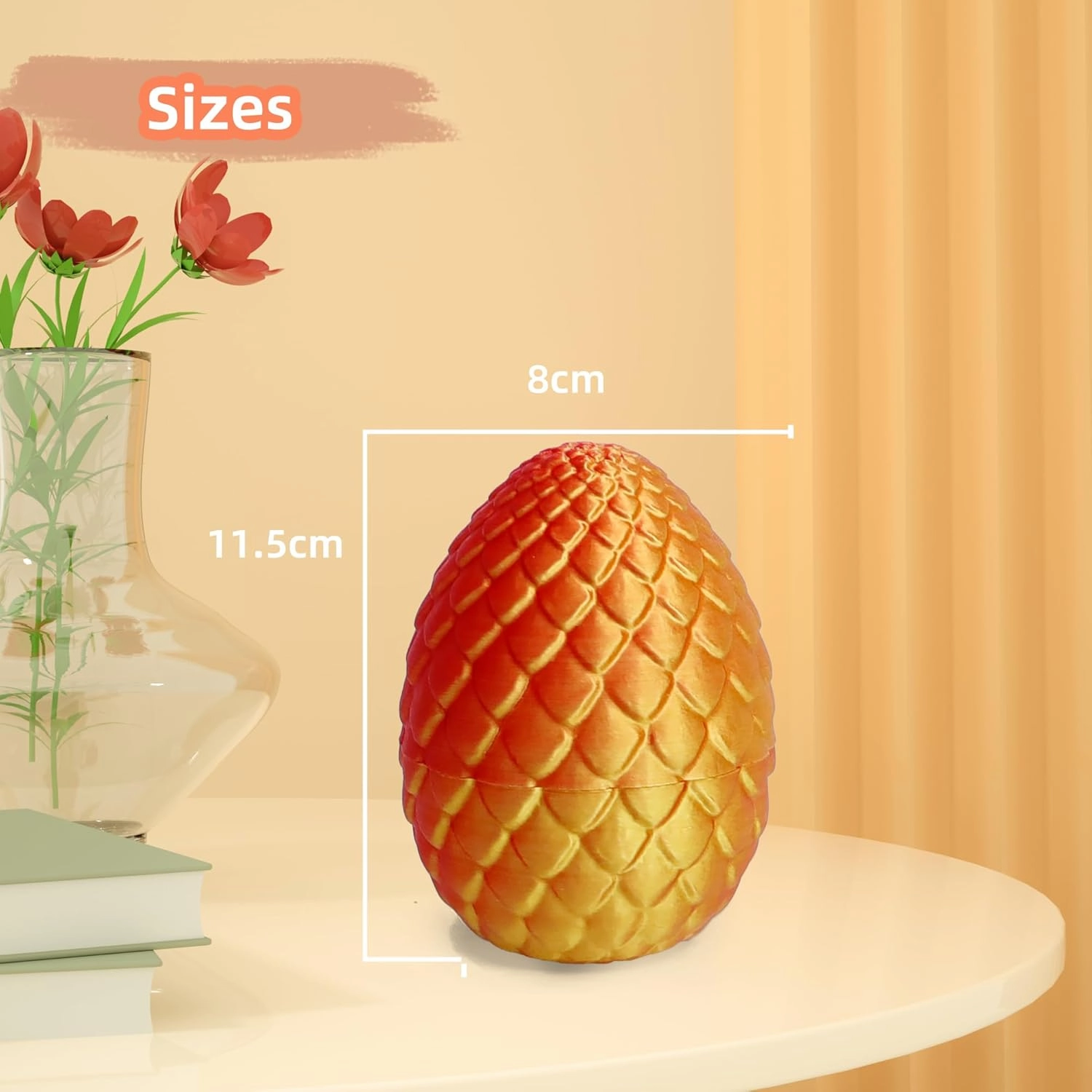 3D Printed Flying Dragon in Egg - 9" Flexible Winged Dragon Inside, Easter Egg, Colorful Fidget Toy, Birthday Gift, Desk Pet Figure (Red Gold)