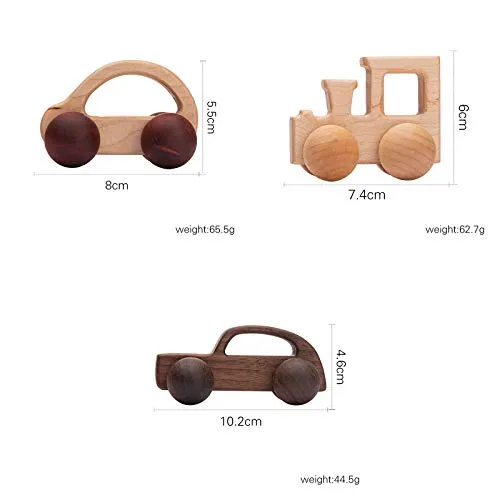3PCS Wooden Baby Toys,Baby Grasping Toys Push Car Toys Montessori Toys Wooden Toy Vehicles,#3