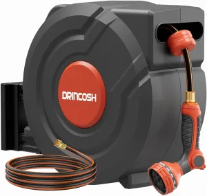 3rd Generation Retractable Garden Hose 100 ft x 1/2 inch Heavy Duty Wall-Mounted Hose Reel 180° Swivel Automatic Slow Return Any Length Lock 9 Pattern Nozzle UV Resistant (Black)