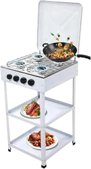 4 Burner Camping Stove, Portable LNG Gas Stove Propane Stove with Support Leg Bracket & Wind Blocking Cover Adapter, Manual Ignition, Suitable for Home, RV, Apartment, Outdoor, White