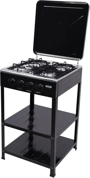 4 Burner Gas Stove Portable Outdoor Stove, Heavy Duty Stainless Steel Gas Cooker with Storage Rack & Wind Blocking Cover Adapter Manual Ignition, for Home, RV, Apartment, Outdoor Cooking (No Hose)