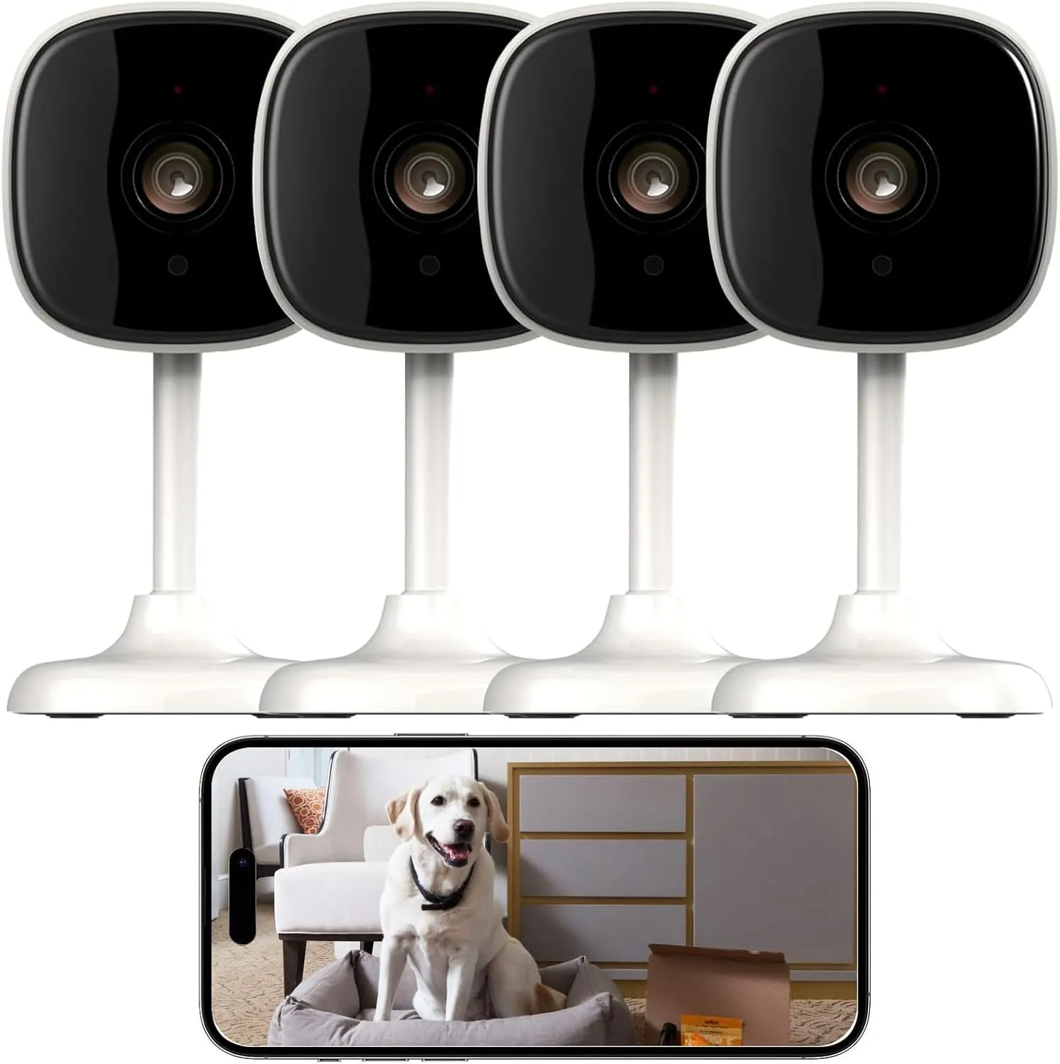 4 Pack Indoor Security Cameras Wriless, Home Security Cameras for House/Baby/Elder/Dog/Cat with 24/7 Recording/2-Way Talk/Night Vision/AI Detection/Cloud& SD Card Storage, Alexa&Google Home Support