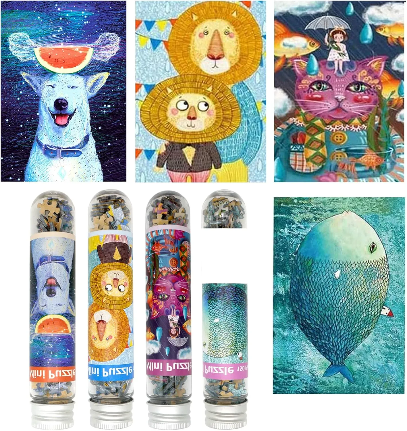 4 Pack Small Jigsaw Puzzles for Adults Challenging Puzzle Small Puzzles Mini Jigsaw Puzzles for Adults 150 Pieces Fish Cat Dog Animal 6 x 4 Inches