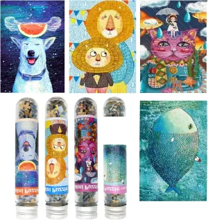 4 Pack Small Jigsaw Puzzles for Adults Challenging Puzzle Small Puzzles Mini Jigsaw Puzzles for Adults 150 Pieces Fish Cat Dog Animal 6 x 4 Inches