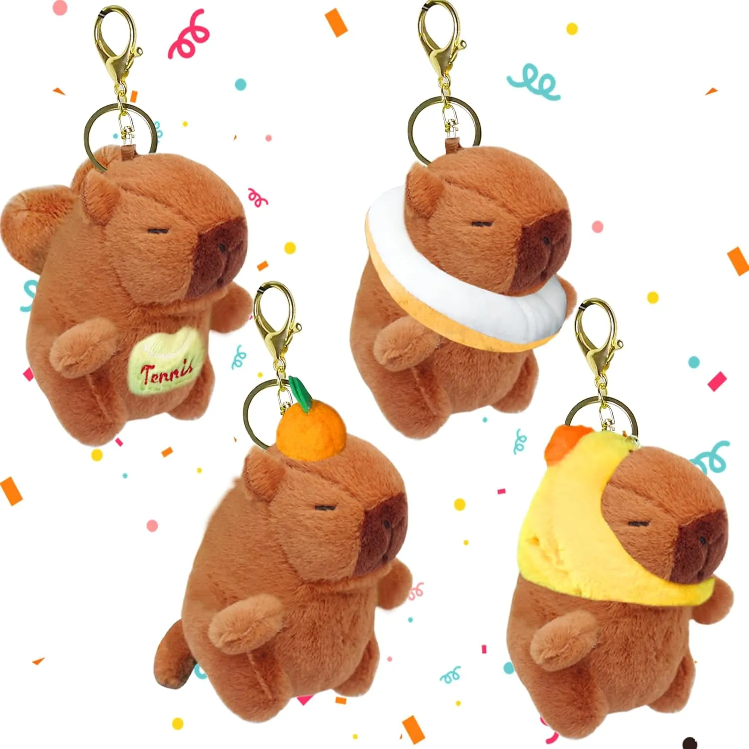 4 Pcs Capybara Plush Keychain, Valentine’s Day Gift Capybara Stuffed Animal 4'' Cute Capybara Plush Toy Doll Key Chain forParty Valentine's Gifts Birthday Gift