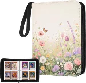 4 Pocket Card Binder 480 Double Sided Pockets Card Holder with 60 Removable Sleeves Trading Card Binder Album Top Loader Binder for Game Cards Sports Cards (Beige)