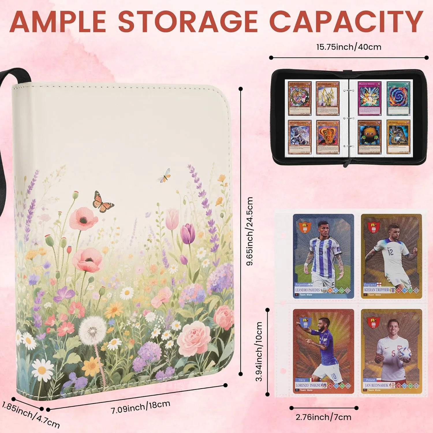 4 Pocket Card Binder 480 Double Sided Pockets Card Holder with 60 Removable Sleeves Trading Card Binder Album Top Loader Binder for Game Cards Sports Cards (Beige)