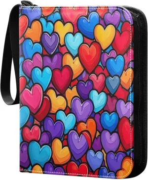 4 Pockets Trading Card Binder Colorful Heart Shape Holds 400 Standard Cards, Waterproof TCG CCG MTG Album, Gifts for Collectors, Boys and Girls