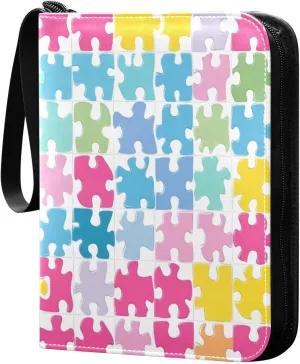 4 Pockets Trading Card Binder Colorful Jigsaw Puzzle Holds 400 Standard Cards Waterproof TCG CCG MTG Album Gifts for Collectors Boys Girls