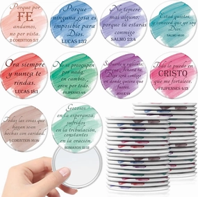 40 Pcs Mini Watercolor Christian Compact Mirror Bulk Inspirational Bible Verse Spanish Bible Mirrors Portable Makeup Pocket Mirror Small Church Gifts for Women Church Group School