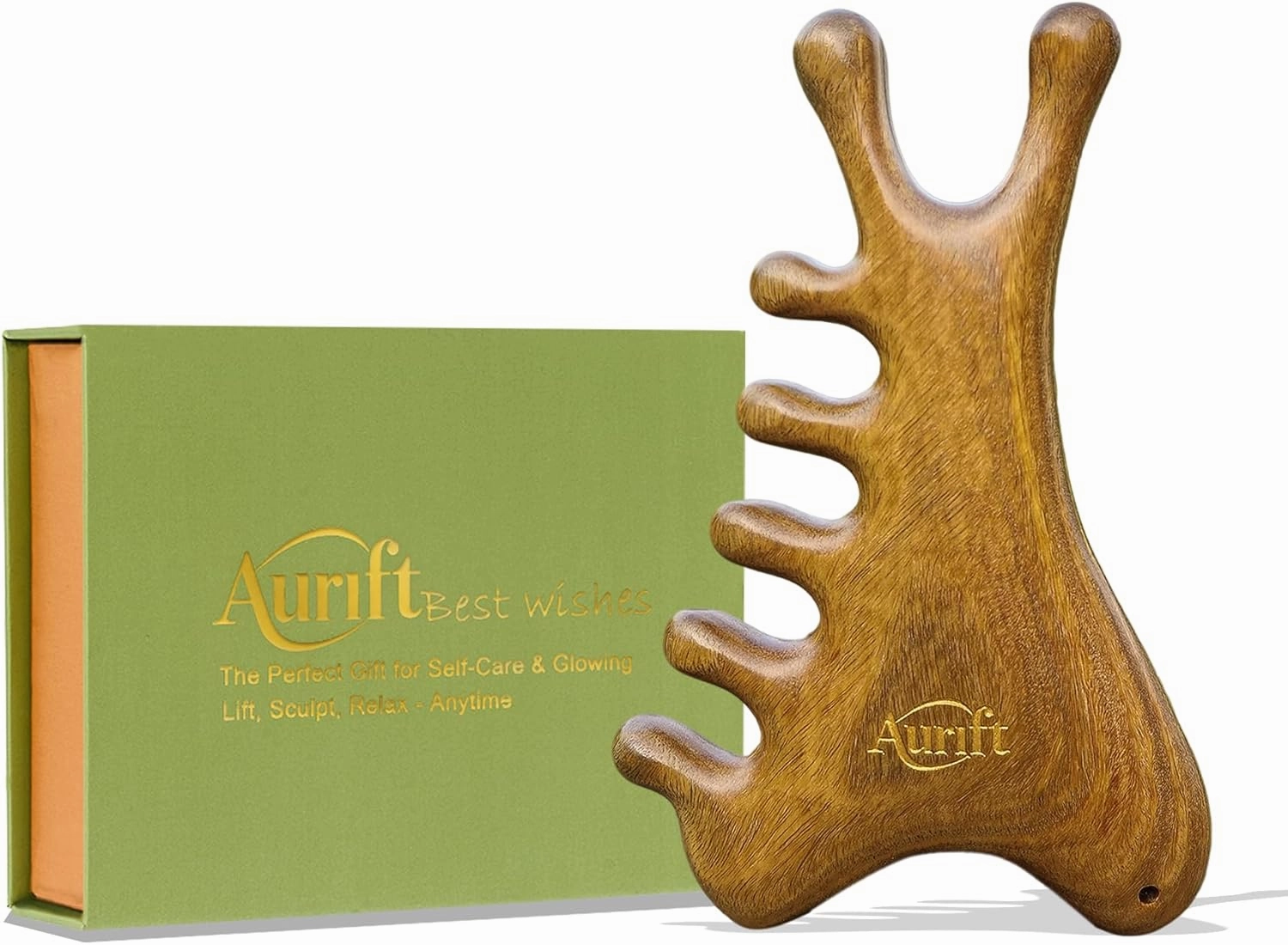 4-in-1 Gua Sha Tool for Face & Body, Natural Green Sandalwood – Lymphatic Drainage, Jaw Lifting & Nose Sculpting, Head Massage Comb for Stress Relief, Home Office Self Care Gifts for Mom Girl Friend