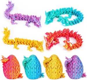 4PCS 3D Printed Dragon Eggs with Dragon Inside,Mini Easter Eggs Articulated Crystal Dragon Fidget Toys,Easter Basket Stuffers,Mystery Mythical Pieces Dragon,3D Printed Animals Toy Set
