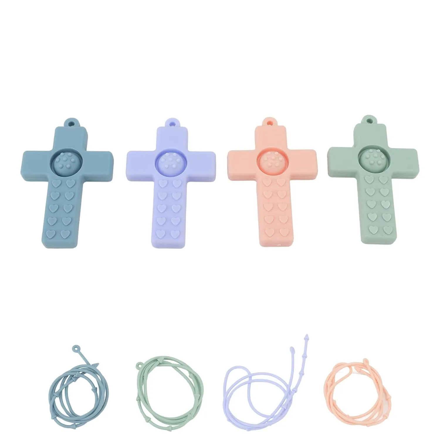 4PCS Baby Teething Toys, Cross Shape Teethers with Silicone Lanyard, Colorful Infant Chew Toys for Newborn Infant