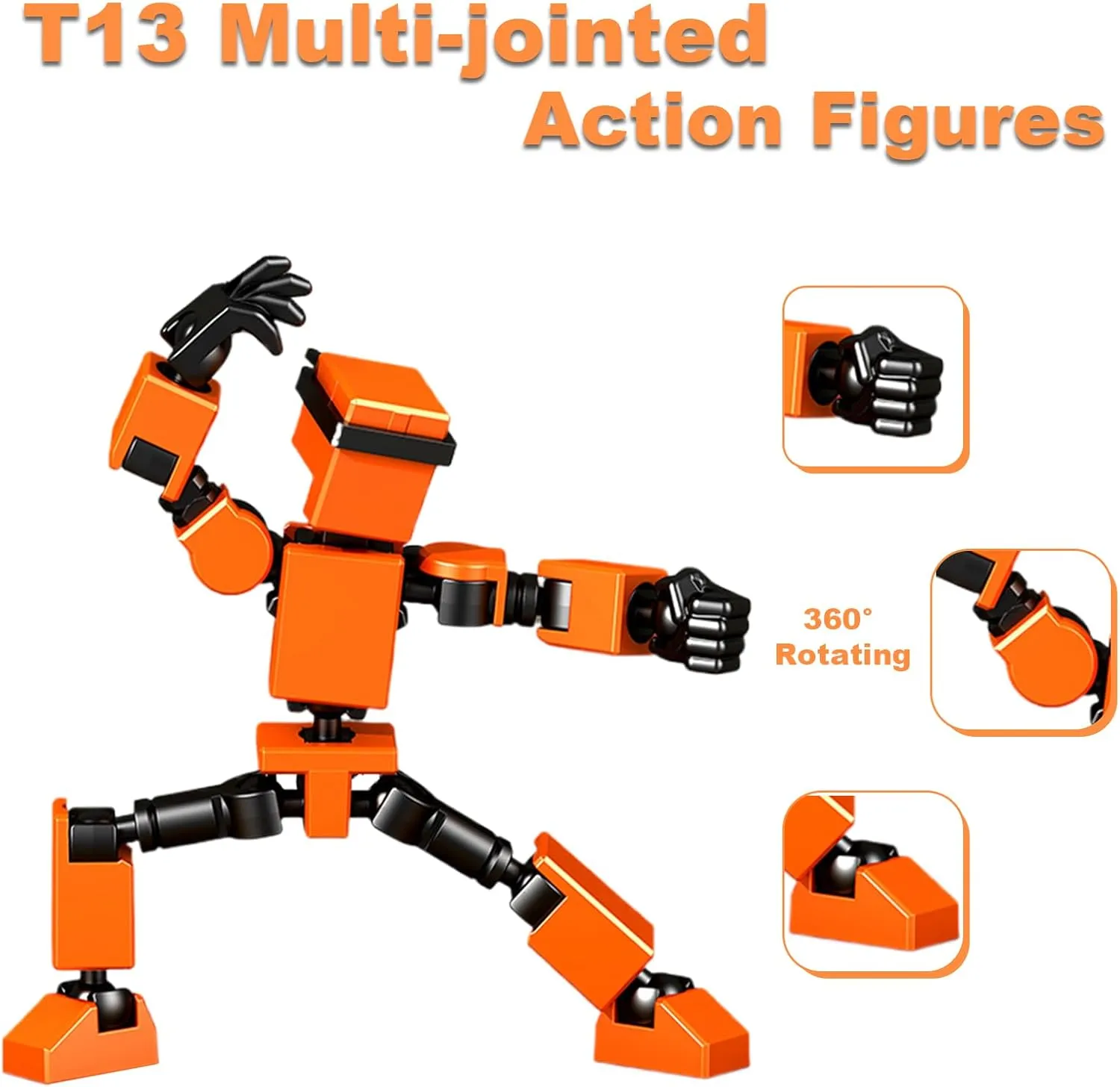 4PCS Mini Titan T-13 Action Figures Set, Assembly Completed Luck Dummy Robot 13 Action Figure Toys for Boys Stick Figures with Multi Joints Movable Fidget Gifts for Kids(White Gray Yellow Pink)